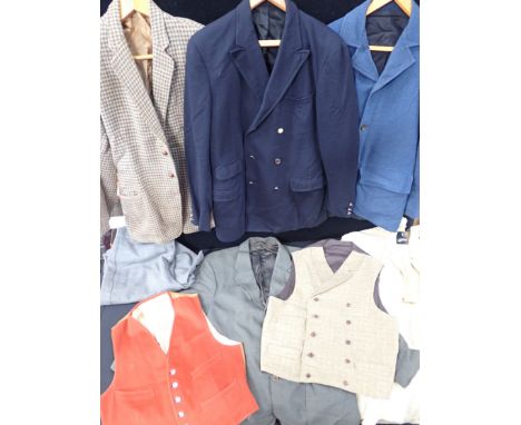 A COLLECTION OF MENS VINTAGE AND OTHER CLOTHING including an American reefer jacket by 'Palm Beach', a Hawkes of Savile Row w