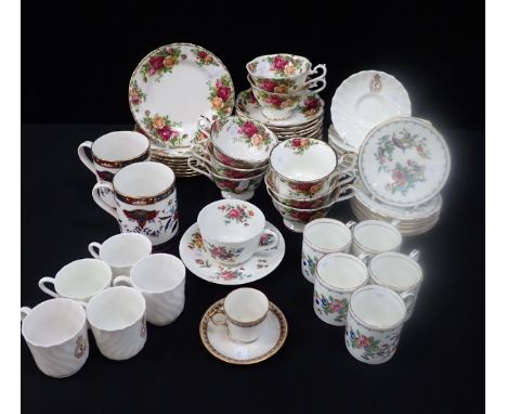 A QUANTITY OF ROYAL ALBERT 'OLD COUNTRY ROSES' TEA WARE (some wear to gilt, second quality) with Aynsley 'Pembroke' coffee cu
