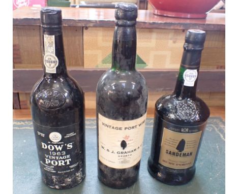 A BOTTLE OF DOW'S 1963 VINTAGE PORT together with W and J Graham and Co and Sandeman Ruby Port (3)