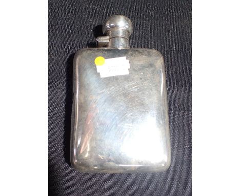 A SILVER HIP FLASK (marks rubbed)