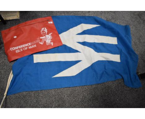 A vintage Sealink (1970-84) maritime flag and vintage red plastic ConferenceMann pouch with zip.