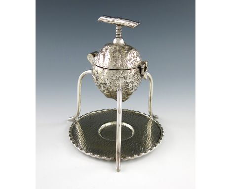 A Victorian electroplated lemon squeezer, by Hukin and Heath, also marked with a registration number, modelled as a lemon, wi