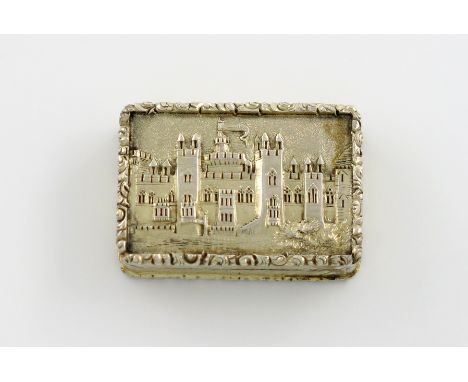 A Victorian silver-gilt 'castle-top' vinaigrette, Windsor Castle, by Joseph Willmore, Birmingham 1838, rectangular form, the 