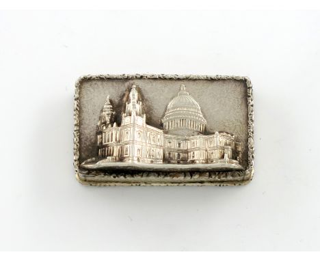 A Victorian silver 'castle-top' vinaigrette, St. Paul's Cathedral, by Nathaniel Mills, Birmingham 1843, rectangular form, the