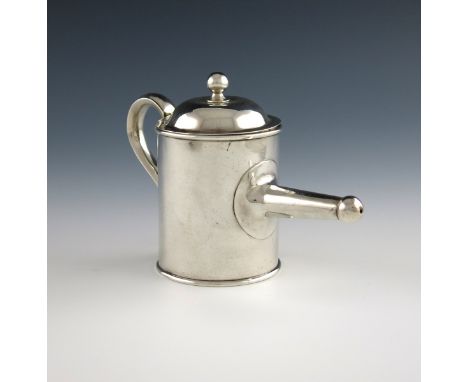 A William IV silver invalid's feeding cup, by John James Keith, London 1834, cylindrical form, scroll handle, straight spout 