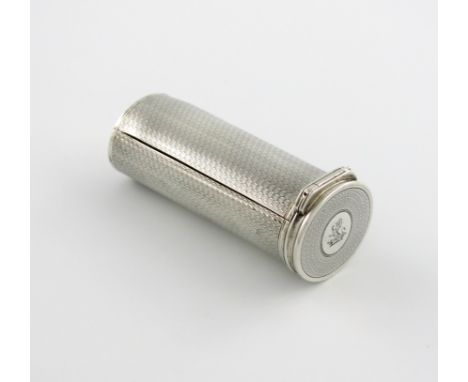 A William IV silver nutmeg grater, by Rawlings and Summers, London 1834, oval tubular form, engine-turned decoration, hinged 