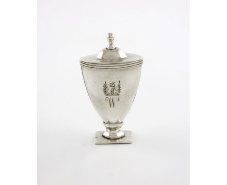 A George III silver nutmeg grater, by Matthew Linwood, Birmingham 1808, vase form, the domed hinged cover with a reeded borde