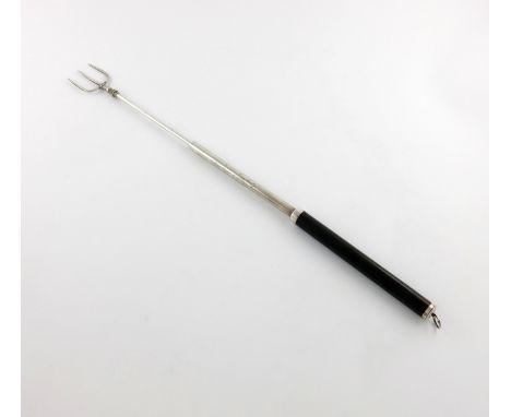 A George III presentation silver telescopic toasting fork, maker's mark unidentified, London 1800, wooden cylindrical handle 