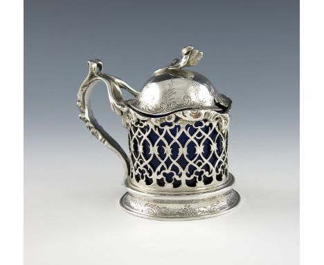 A large Victorian silver mustard pot, by Charles and George Fox, London 1841, tapering circular form, with pierced decoration