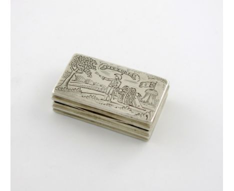 A George III silver engraved snuff box, by Thomas Richards, London 1813, rectangular form, the cover with a depiction of the 