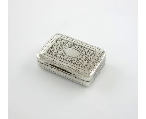 A George III silver snuff box, by John Douglas, London 1804, rectangular form, engraved trellis and foliate decoration, plain