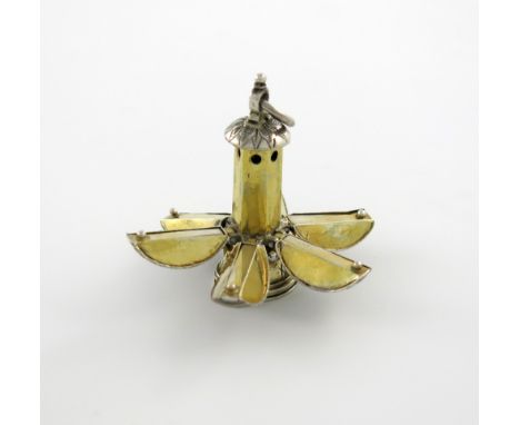 A 17th century continental parcel-gilt silver pomander, circa 1640, with a foliate engraved finial and ring terminal, with a 