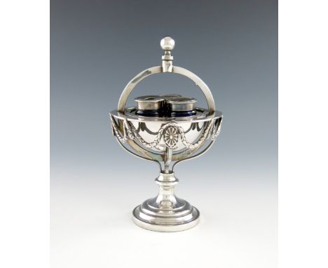 A George III old Sheffield plated globe inkwell, possibly by Roberts, Cadman and Co, circa 1795, the two-section domed cover 