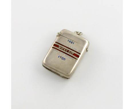 A Victorian silver and enamel vesta case, by John Banks, Chester 1900, rectangular form, the hinged cover with a ring attachm