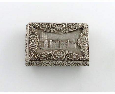 `A William IV silver 'castle-top' snuff box, The Houses of Parliament, by Joseph Willmore, Birmingham 1834 rectangular form, 