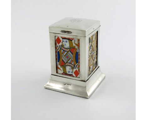 An Edwardian silver playing cards box, maker's mark worn, Chester 1907, upright rectangular form, the hinged cover with a mon