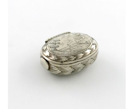 A 17th century silver squeeze-action spice / snuff box, maker's mark of DS crowned, circa 1680-90, oval form, the hinged cove