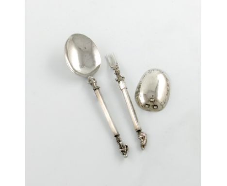 An 18th century continental silver folding fork / spoon, marked with a Dutch tax mark and indistinct maker's mark, tapering s