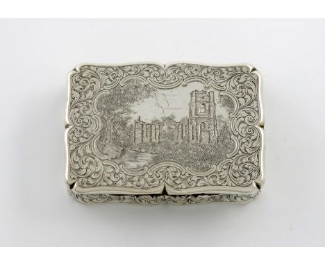 PLEASE NOTE: this snuff box is Fountains Abbey, not Glastonbury Abbey as previously catalogued.
A rare Victorian engraved sil