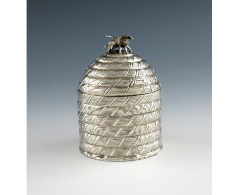 A Victorian silver honey skep, by Francis Dexter, London 1844, beehive form, the pull-off cover with a bee finial, the base w