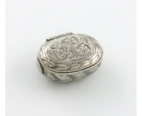 A 17th century silver squeeze-action spice / snuff box, maker's mark of DS crowned, circa 1680-90, oval form, the hinged cove