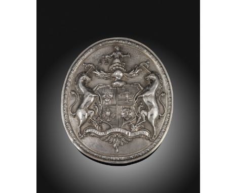 A rare 18th century silver copy of the Goldsmiths' Hall Bargemaster's badge, unmarked, London circa 1760, oval form with chas