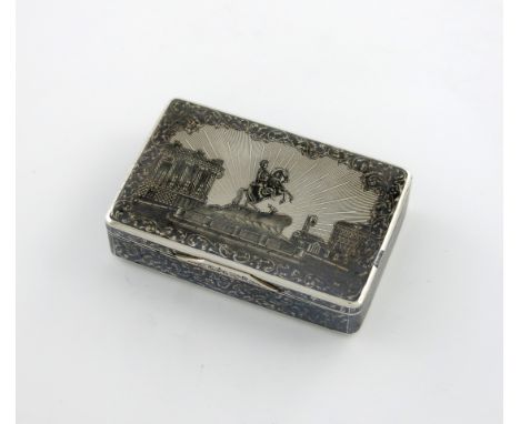 A 19th century Russian silver and niello-work snuff box, assay master Viktor Savinkov, Moscow 1863, maker's mark A.C, rectang