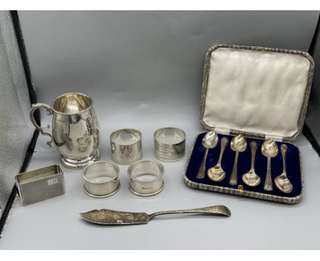 Assorted HM Silver Items to include Napkin Rings, Spoons and others. 
Total weight 364gr. 