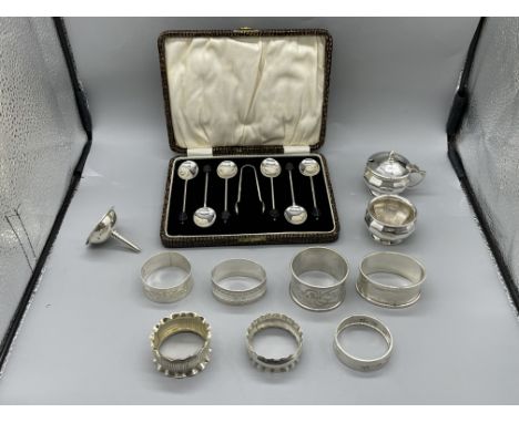Assortment of HM Silver to include napkin rings and spoons. Total weight 235gr. 