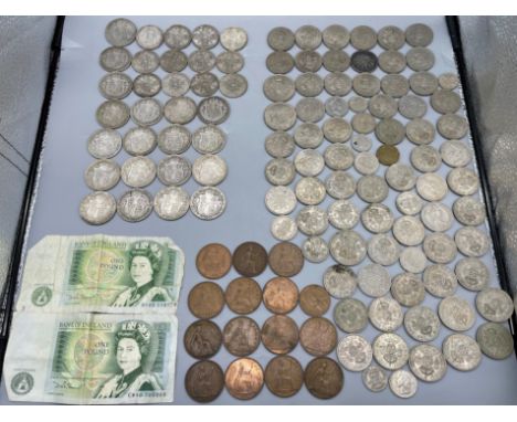 Quantity of Pre-Decimal coins to include Silver Half Crowns, Shillings, Florins, Pennies and other. Over 400gr of silver coin