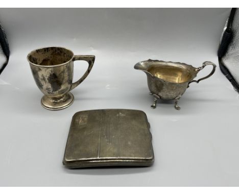 Assortment HM Silver Items to include Cigarette Case and others. Total weight 286gr