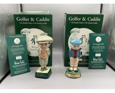 Boxed Royal Doulton - The Penfold Golfer no 987/2000, and Boxed Royal Doulton - The Dunlop Caddie no 874/2000. 
Good conditio