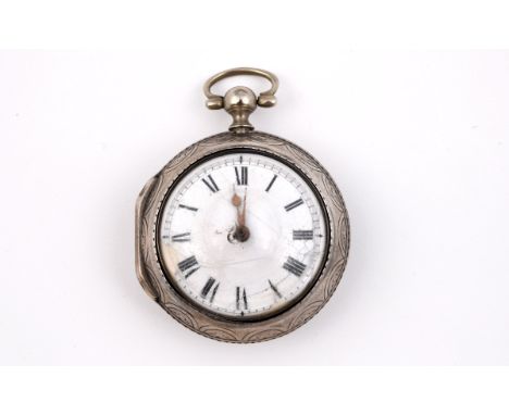 AN 18TH CENTURY SILVER PAIR CASED  POCKET WATCH the white enamel dial with black Roman numerals, verge movement, the movement