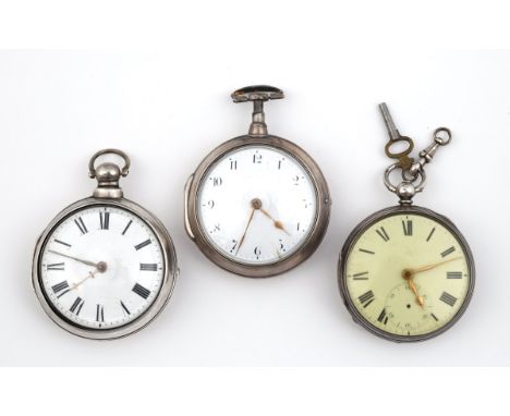 A SILVER PAIR CASED POCKET WATCH the white enamel dial with Arabic numerals, the movement signed Thomas Blanchett, London, ha