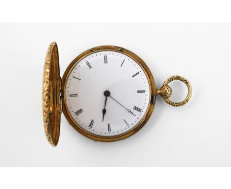 A FRENCH EARLY 19TH CENTURY FULL HUNTING CASED POCKET WATCH the white enamel dial with black Roman numerals, cylinder movemen