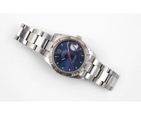 A GENTLEMAN'S STAINLESS STEEL DATE-JUST TURNOGRAPH AUTOMATIC CHRONOMETER WRISTWATCH BY ROLEX the signed blue dial with baton 