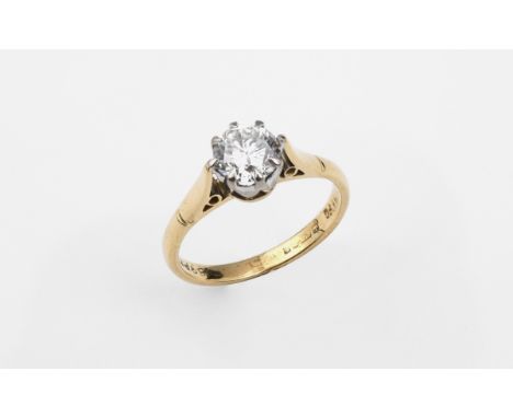 A DIAMOND SOLITAIRE RING the round brilliant-cut diamonds weighs approximately 0.85 carats and is set in 18ct gold. Size M