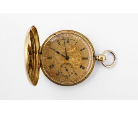 AN 18CT GOLD FULL HUNTING CASED POCKET WATCH the gold foliate dial signed Barwise, London, with black Roman numerals and subs