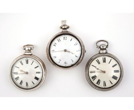 A SILVER PAIR CASED POCKET WATCH the white enamel dial with Arabic numerals, the movement signed Edward Elliott, Lenham, 60mm