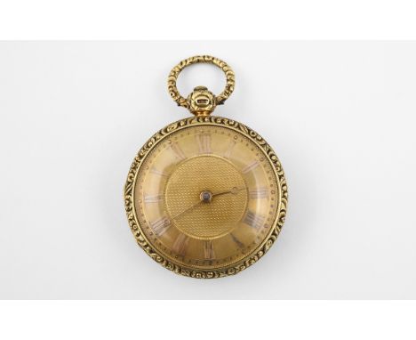 AN 18CT GOLD OPEN FACED POCKET WATCH the gold coloured engine turned dial with Roman numerals, hallmarked for London 1824, fu