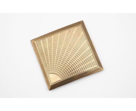 A 9CT GOLD SQUARE SHAPED CIGARETTE CASE with sun ray engine turned decoration to both cases, hallmarked for Birmingham 1926, 
