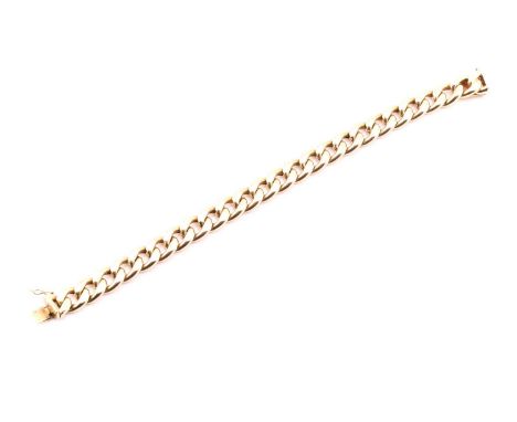 A yellow metal stamped 585 curb link bracelet, consisting of a hollow curb, slightly flat link with an overall length of 20cm