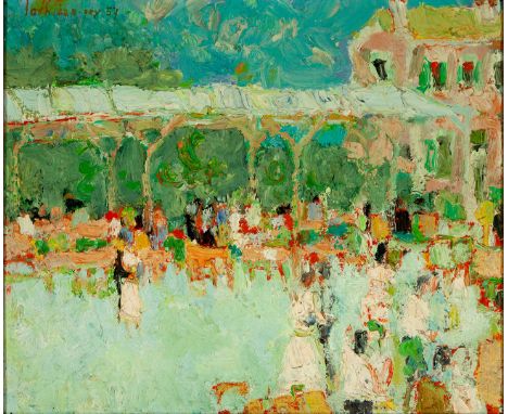 HENRI LACHIERE-REY (France, 1927-1974)."Festive Scene", 1957.Acrylic on canvas.Signed and dated in the upper left corner.Size