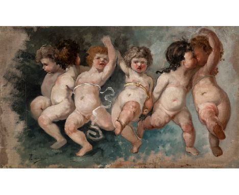 LUIS TABERNER Y MONTALVO (Madrid, 1844-1900)."Puttis".Oil on canvas. Re-coloured.With restorations.Signed in the lower left c