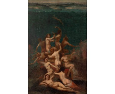 French school; first third of the 19th century."Nereids".Oil on panel.Slight flaws in the painting and in the frame.It has a 