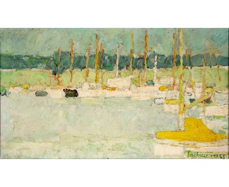 HENRI LACHIERE-REY (France, 1927-1974).Untitled, 1958.Acrylic on canvas.Signed and dated in the lower right corner.Size: 28 x