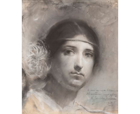 ENRIQUE JARABA JIMÉNEZ (Málaga 1876- Málaga, 1926)."Portrait of a Lady", 1903.Charcoal and chalk on paper.Signed, dated and d
