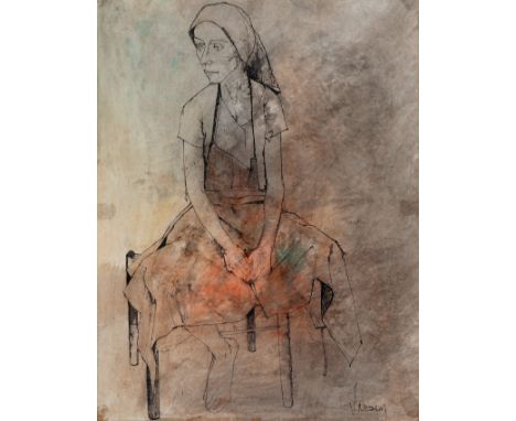 JEAN JANSEM (Bursa, Turkey, 1920- Saint-Aignan, France, 2013)."Portrait of a woman.Watercolour and ink on paper.Signed in the