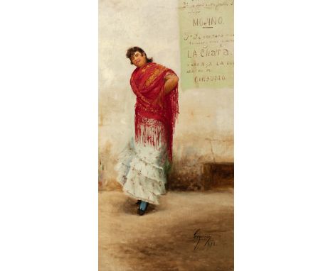 JUAN BAUTISTA DE GUZMÁN (Granada, 1850 - Barcelona, 1898)."Flamenca", 1891.Oil on canvas.Signed and dated in the lower right 