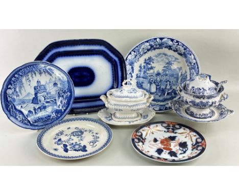 Including Cambrian blue and white transfer ‘Ladies With Baskets’ basin, 33cms diam, pearlware Swansea plate, Cambrian ‘Monopt